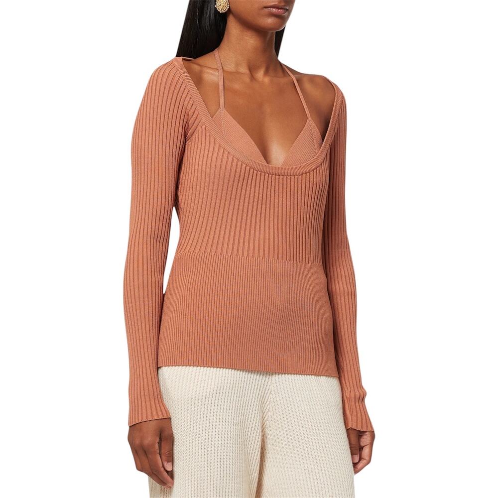 Jonathan Simkhai Jayline Ribbed Knit Sweater & Layered Bralette Women’s Small